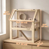 PawHut Wooden Hamster Cage, 3 Tier Gerbil Cage with Deep Bottom, Hut, Seesaw, Exercise Wheel, Ramps, 24" x 16" x 29.5"(m-3)
