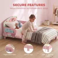 Qaba Toddler Bed with Bedside Storage and Guard Rails, Montessori Bed for Ages 3-8, Fits 132x70x10cm Mattress, Pink Fox Print(m-4)