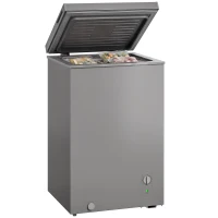HOMCOM Mini Freezer, 3.5 Cu.Ft Chest Freezer with 7-Setting Adjustable Thermostat, Wire Basket, Quiet Operation, Grey(m-13)
