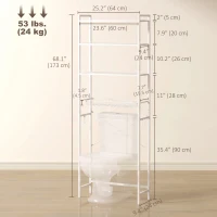 HOMCOM Over-the-Toilet Storage Shelf, 3-Tier Over-Toilet Bathroom Organizer with Adjustable Shelves and Pull-Out Basket, White(m-3)