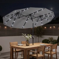 Outsunny Double-sided Patio Umbrella, 9.7' Outdoor Umbrella with Tilt and Crank, LED Solar Light and 12 Ribs, Gray(m-2)