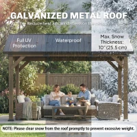 Outsunny 13' x 11' Hardtop Gazebo Canopy with Galvanised Metal Roof, Fir Wood Frame and Central Hook for Patio, Black Grey(m-4)