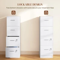 HOMCOM Vertical Filing Cabinet with Lock, 4 Drawer File Cabinet with Adjustable Hanging Bar for A4 and Letter Size, White(m-6)