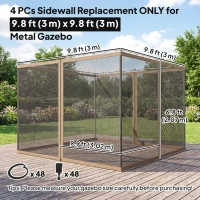 Outsunny Gazebo Replacement Mosquito Netting 10' x 10' Black Screen Walls for Canopy with Zippers for Parties and Outdoor Activities(m-3)