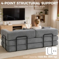HOMCOM 81" Boneless Couch, 5-in-1 Convertible Sofa Bed with 29.5" Deep Seat, High-Density Foam, No Assembly, Grey(m-6)