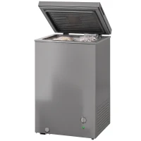 HOMCOM Mini Freezer, 3.5 Cu.Ft Chest Freezer with 7-Setting Adjustable Thermostat, Wire Basket, Quiet Operation, Grey(m-2)