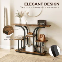 HOMCOM 42.5" Modern Console Table, 3-Tier Narrow Entryway Table with Open Storage Shelves for Entryway, Rustic Brown(m-5)