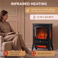 HOMCOM Electric Fireplace Stove, 725W/1450W Infrared 3-Sided Freestanding Fireplace Heater with 3D Flame Log, Thermostat, Black(m-6)