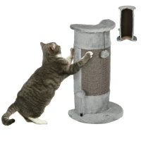 PawHut 23" Cat Scratching Post with Covered Plush, Play Balls, for Indoor Cats, Grey(m-9)