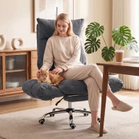 HOMCOM Criss Cross Office Chair with Flip-Up Armrests, Wide Seat, Reclining Cross Legged Desk Chair with Footrest, Dark Gray(m-8)
