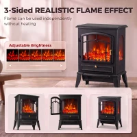 HOMCOM Electric Fireplace Stove, 725W/1450W Infrared 3-Sided Freestanding Fireplace Heater with 3D Flame Log, Thermostat, Black(m-4)