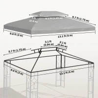 Outsunny 13' x 10' Gazebo Replacement Canopy 2 Tier Top UV Cover Pavilion Garden Patio Outdoor, Light Grey (TOP ONLY)(m-3)