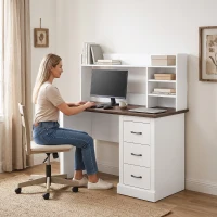 HOMCOM Computer Desk with 3 Drawers and Storage Shelves, 47" Home Office Study Writing Table, Walnut and White(m-9)