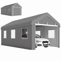 Outsunny 10' x 20' Carport, Heavy Duty Portable Garage with 6 Mesh Windows and 2 Doors, Light Grey(m-9)