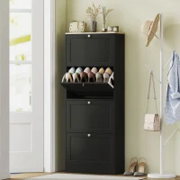 HOMCOM Modern Shoe Storage Cabinet with 4 Flip Drawers and Adjustable Shelves, Shoe Cabinet for 18-24 Pairs of Shoes, Black(m-1)