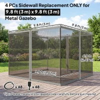 Outsunny Replacement Mosquito Netting for Gazebo 10' x 10' Black Screen Walls for Canopy with Zippers for Parties and Outdoor Activities, Dark Grey(m-3)