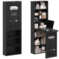 HOMCOM Fold-out Computer Desk with Storage Shelves, Bag, Wall Mount Home Office Desk, Writing Study Table with Bookshelf, Black(m-2)