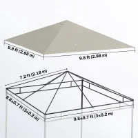 Outsunny 10' x 10' Gazebo Canopy Replacement Cover, Garden Gazebo Roof Replacement, UPF30+, TOP COVER ONLY, Grey(m-3)