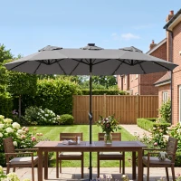Outsunny Double-sided Patio Umbrella, 9.7' Outdoor Umbrella with Tilt and Crank, LED Solar Light and 12 Ribs, Gray(m-9)