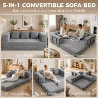 HOMCOM 81" Boneless Couch, 5-in-1 Convertible Sofa Bed with 29.5" Deep Seat, High-Density Foam, No Assembly, Grey(m-4)