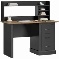 HOMCOM Computer Desk with 3 Drawers and Storage Shelves, 47" Home Office Study Writing Table, Walnut and Black(m-1)