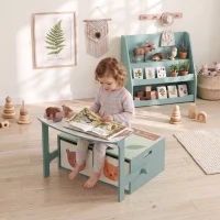 Qaba Kids Toy Box Chest, 3-in-1 Convertible Wooden Toy Storage Bench w/  2 Non-Woven Drawers, for Bedroom, Playroom, Green(m-8)