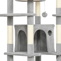 PawHut 76" Large Cat Tree for Indoor Cats with 8 Scratching Posts, 3 Plush Beds, 2 Hammocks, 2 Large Condos, Ramp, Light Grey(m-9)