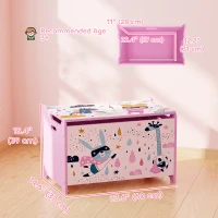 Qaba Kids Storage Chest with Lid, Toy Box with Safety Hinges and Groove Handles for Kids, Bedroom, Playroom, Nursery, Pink(m-3)