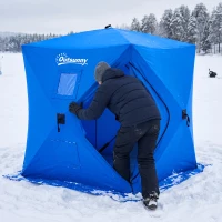 Outsunny 2 Person Pop Up Ice Fishing Tent Shelter, Fishing Shanty, with Carry Bag, Blue(m-9)