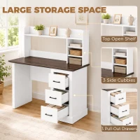 HOMCOM Computer Desk with 3 Drawers and Storage Shelves, 47" Home Office Study Writing Table, Walnut and White(m-4)
