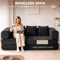 HOMCOM 81" Boneless Couch, 5-in-1 Convertible Sofa Bed with 29.5" Deep Seat, High-Density Foam, No Assembly, Black(m-5)