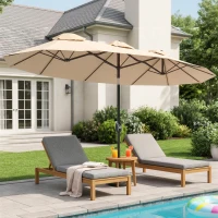 Outsunny Double Sided Patio Umbrella, 9.7' Large Outdoor Market Umbrella with Push Button Tilt and Crank, 3 Air Vents and 12 Ribs, for Garden, Deck, Pool, Brown(m-2)