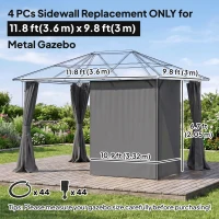 Outsunny Gazebo Curtains, 10' x 12' Universal Replacement Privacy Curtain, 4-Panels Sidewall with Hooks/C-Rings, Dark Grey(m-3)