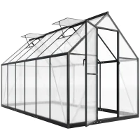 Outsunny Polycarbonate Greenhouse with Swing Door and Two Adjustable Roof Vents, Aluminum Walk-in Greenhouse, 11x6 ft, Black(m-11)