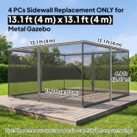 Outsunny Replacement Mosquito Netting for Gazebo 13' x 13' Black Screen Walls for Canopy with Zippers, Dark Grey(m-3)