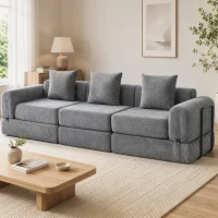 HOMCOM 96.5" Folding Sofa Bed, Convertible Boneless 3 Seater Modular Sectional Couch with Wide and Deep Seat, Grey(m-8)