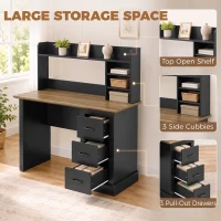 HOMCOM Computer Desk with 3 Drawers and Storage Shelves, 47" Home Office Study Writing Table, Walnut and Black(m-4)