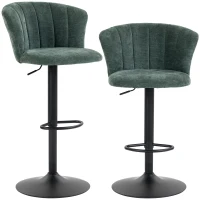 HOMCOM Adjustable Bar Stools Set of 2 with Back, Footrest, Chenille Upholstered Bar Chairs for Kitchen Island, Dark Green(m-13)
