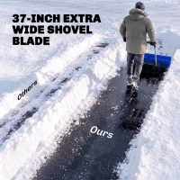 Outsunny 37-Inch Extra Wide Snow Shovel with Wheels, Heavy Duty Aluminum Snow Pusher with Ergonomic Adjustable Handle, Blue(m-5)