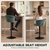 HOMCOM Adjustable Bar Stools Set of 2 with Back, Footrest, Chenille Upholstered Bar Chairs for Kitchen Island, Dark Green(m-4)