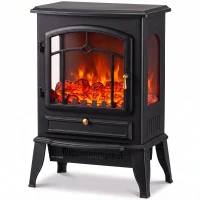 HOMCOM Electric Fireplace Stove, 725W/1450W Infrared 3-Sided Freestanding Fireplace Heater with 3D Flame Log, Thermostat, Black(m-2)