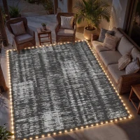 Outsunny Reversible Outdoor Rug Carpet with LED Lights, Carry Bag & Ground Stakes for Backyard, Deck, Picnic, Beach, 10' x 8'(m-9)