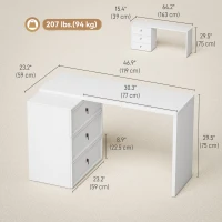 HOMCOM L Shaped Computer Desk Home Office Desk with 3 Drawers White Wood Grain(m-3)