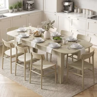 HOMCOM Extendable Oval Dining Table for 4-6, Farmhouse Expandable Kitchen Table, Round Edges, Oak(m-8)