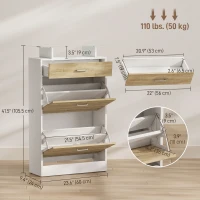 HOMCOM Shoe Cabinet, Slim Shoe Organizer Cabinet with 2 Flip Drawers, Adjustable Shelves, Drawer and Glass Top(m-3)