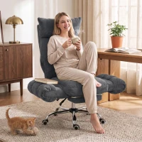 HOMCOM Criss Cross Office Chair with Flip-Up Armrests, Wide Seat, Reclining Cross Legged Desk Chair with Footrest, Dark Gray(m-10)