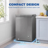 HOMCOM Mini Freezer, 3.5 Cu.Ft Chest Freezer with 7-Setting Adjustable Thermostat, Wire Basket, Quiet Operation, Grey(m-5)