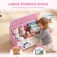 Qaba Kids Storage Chest with Lid, Toy Box with Safety Hinges and Groove Handles for Kids, Bedroom, Playroom, Nursery, Pink(m-4)
