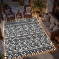 Outsunny Outdoor Rug Carpet with USB Lights Reversible Patio Rug with Carry Bag for Camping 10' x 8'(m-9)