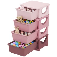 Qaba 4 Tier Kids Toy Organizer and Storage Bins with 4 Plastic Drawers, Pink(m-9)